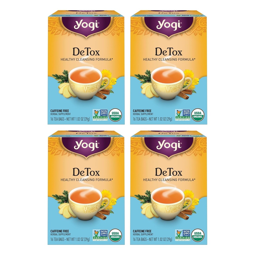 Yogi Tea DeTox Tea - 16 Tea Bags per Pack (4 Packs) - Organic Detox Tea for Digestive & Circulation Support - Includes Burdock, Dandelion, Ginger Root, Black Pepper, Cardamom & Juniper Berry