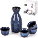 DUJUST 5 pcs Japanese Sake Set, Kiln Altered Glaze Porcelain Sake Set, 1 Bottle, 4 Cups & 1 Gift Box, Warm Carafe, Special Japanese Gift Set - darkblue