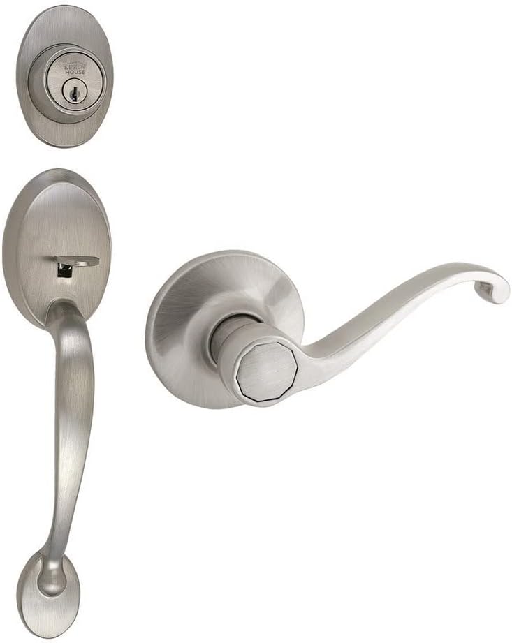 Design House 783514 Coventry Handleset with Scroll Interior Lever and Single Cylinder Deadbolt Satin Nickel