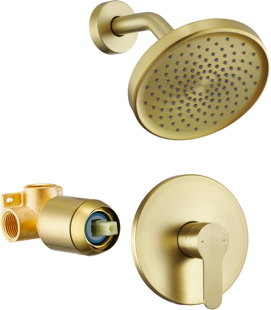 Tohlar Gold Single-Handle Shower Faucet Set with 6 Inch Rainfall Shower Head and Modern Shower Trim Kit in Brushed Gold