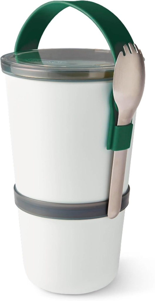 Black + Blum Lunch Pot Original Stackable | Leak-Proof Microwave Safe Food Container | with Stainless-Steel Spork | Olive, 30 oz / 900ml