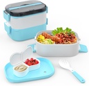 Adult Lunch Box, Stackable Bento Lunch Container for Adults, 2 Layer Portable Lunch Containers with Utensils, Sauce Jar, Muffin Liners, Microwave & Dishwasher Safe(BLUE)