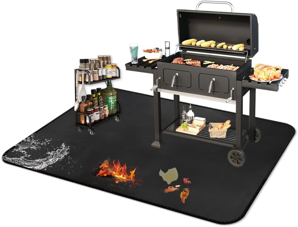 60*40 Inch Outdoor Mat, Double-Sided Waterproof & Fireproof Under Grill Mat, Heat Resistant Silicone Stove Floor Mat For BBQ, Camping Stove, Fire Pit, Fireproof Deck & Patio Protector Mat
