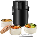 82oz Adults Thermo Food Jar For Hot Food 3 Tier Bento/Food Wide Mouth Insulated Stackable Food Containers Hot Cold lunch box for Work Office Outdoors Picnic (BLACK)