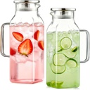 2 Pack Glass Pitchers with Handle and Lid, 68 oz/ 2 Liter Square Glass Pitcher, Borosilicate Heat Resistant Water Jug, Modern Carafe for Hot and Iced Tea, Cold Brew and Milk, Fridge Safe