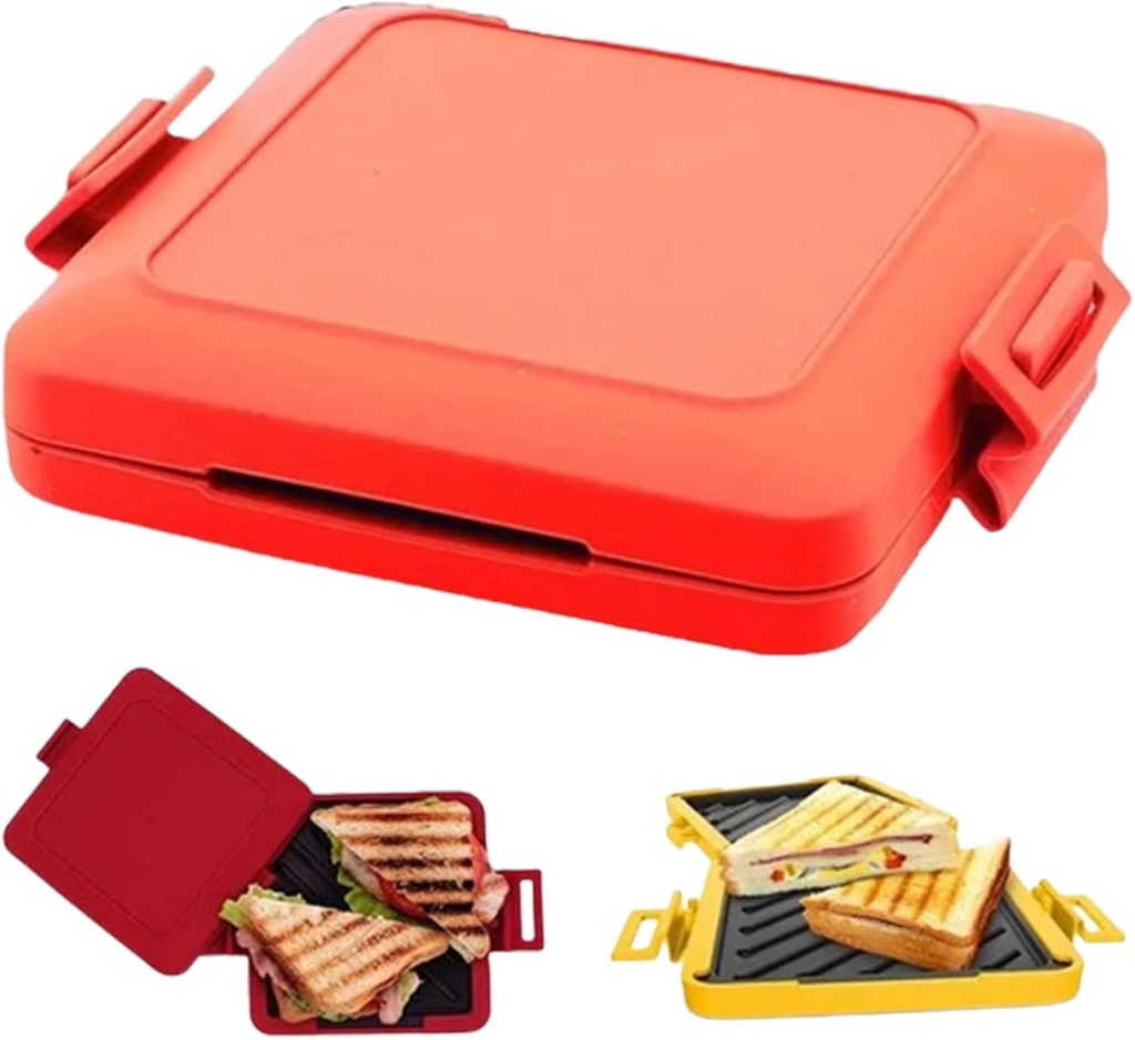 2024 New Microwave Sandwich Grill and Toastie Maker - Press for Bread, Cheese, Grilled Meat - Dishwasher Safe, No Electricity (Red)