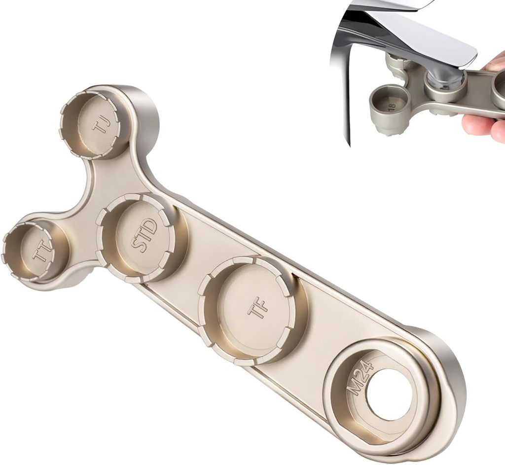 11-in-1 Faucet Aerator Removal Tool – Universal Metal Aerator Wrench Key for TT, TJ, JR, STD, TF Recessed Sizes + M18 M20 M22 M24 M28 Threaded Housings – Ergonomic Handle, Rustproof Finish