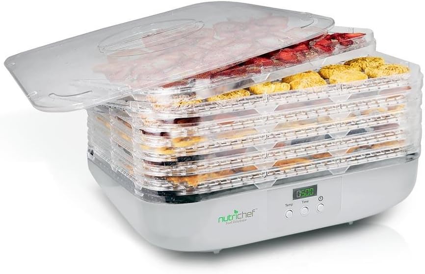 NutriChef Upgraded 2018 Food Dehydrator Jerky Maker - Electric Multi-Tier Food Preserver, Meat or Beef J Fruit & Vegetable Dryer with 6 Stackable Trays, High-Heat Circulation - (PKFD16)