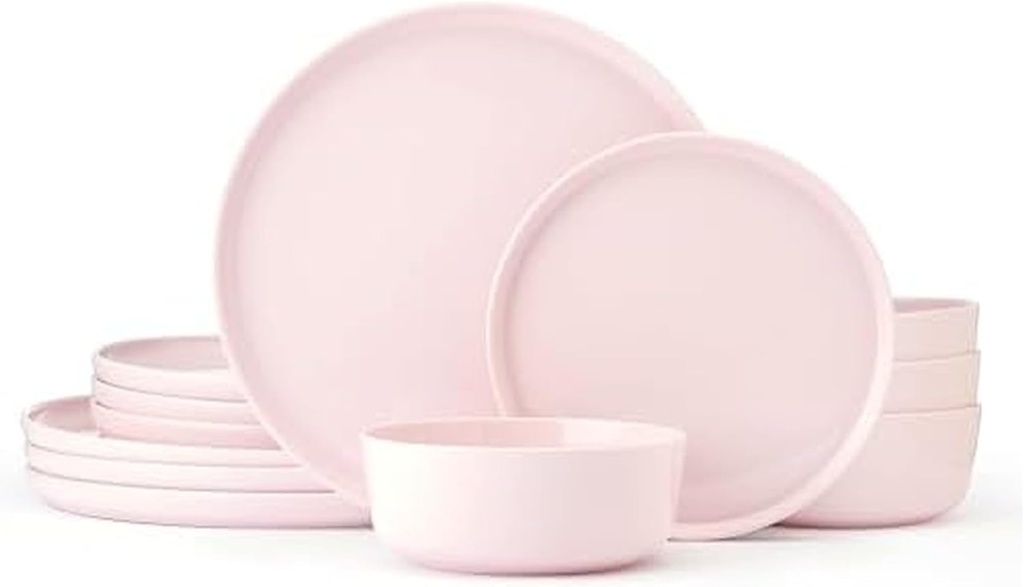 Mikasa Madison Pastel Bone China Lightweight Chip Resistant 12 Piece Dinnerware Set, Pink