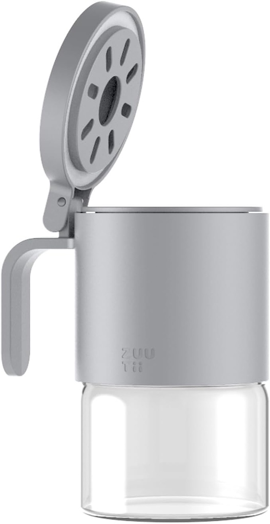 Zuutii Glass Spice Jars Moisture-Proof Containers with Spoons, 10oz Mini Seasoning Storage Jars with Flapper Caps for Salt, Sugar, Peppers, Chili in Kitchen (Light Gray)