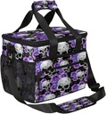 Insulated Cooler Lunch Bag Vintage Gothic Skull Purple Rose Lunch Box Leakproof Large Tote Bag Reusable for Women Men Picnic Travel (15L)