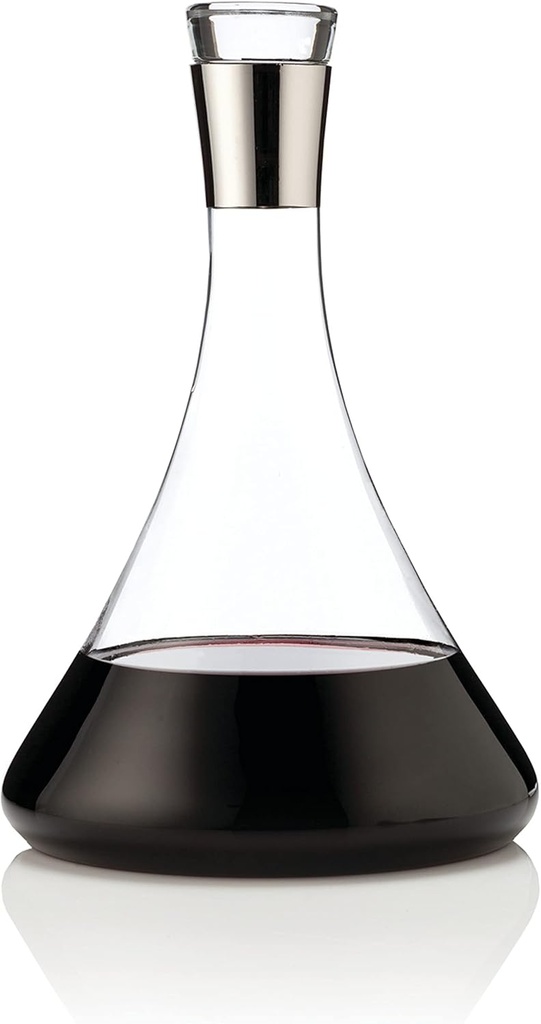 Viski Harrison Wine Decanter and Stopper, Glass Pitcher for Red and White Wine, Wine Carafe, Perfect for wine Lovers, Chrome Rimmed, Set of 1, 60oz