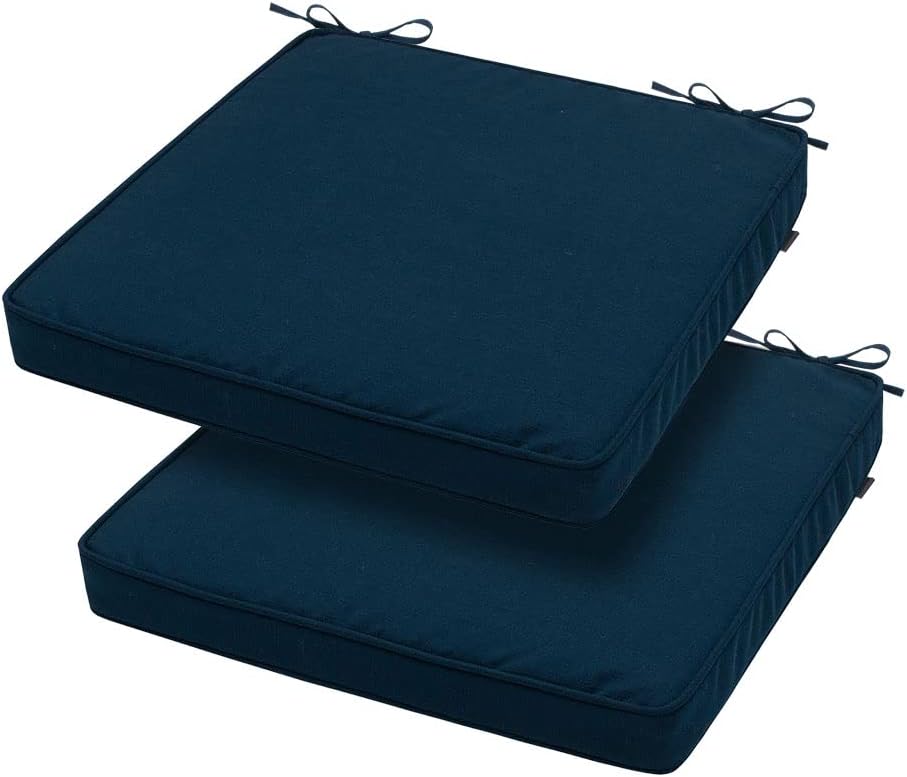 Magpie Fabrics Square Corner Seat Cushion, 18" x 18" x 2.5", 2 Pack, Indoor/Outdoor Waterproof Weather Resistant Universal Chair Pads for Patio Garden Dining - Blue Navy