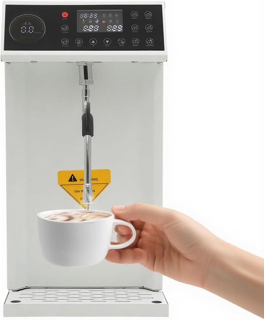 Commercial Steam Milk Frother Machine, Electric Milk Foam Machine with 8L Boiler, Intelligent Steam Boiling Water Frothing Machine, Milk Steamer for Espresso Coffee Tea Shop(White)