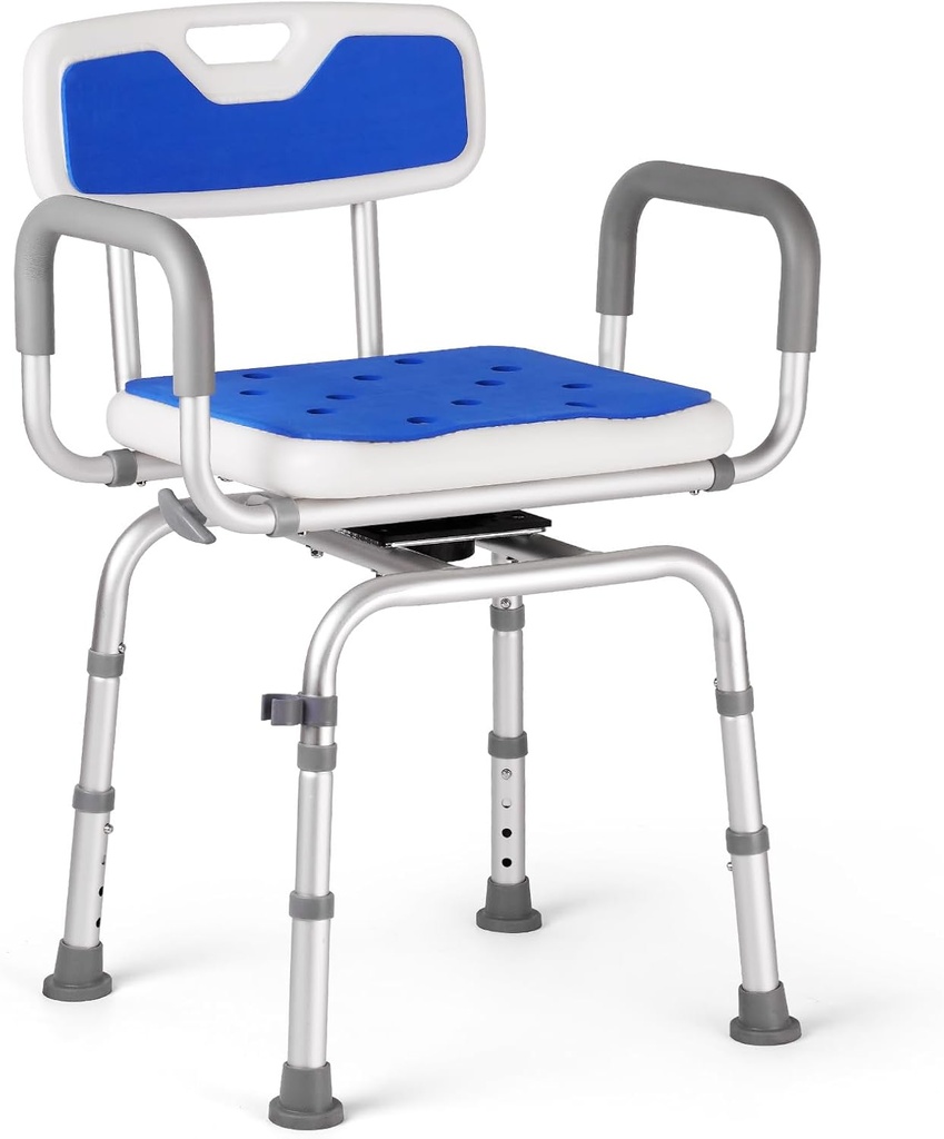 360° Swivel Shower Chair for Bathtub, Adjustable Shower Seat with Pivoting Arms for Inside Showers or Tubs, Tools-Free Assemble, Cold-Proof Pads