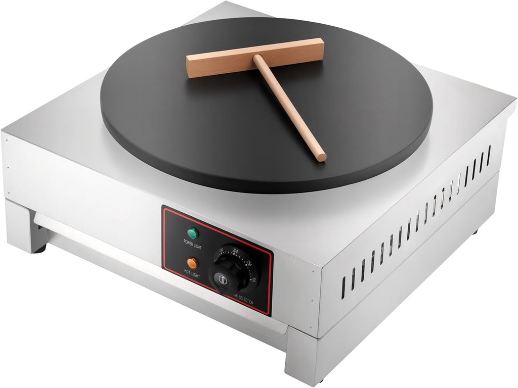 Commercial Electric Crepe Maker Pancake Machine, 1700W 16 Inch Griddle Machine 430 Stainless Steel Circular Frying Pan Non-Stick Electric Crepe Pan Adjustable 50-300℃ Crepe Pancake Stove for Kitchen