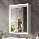 Beveled Lighted Medicine Cabinet with Mirror & Lights -20x26 Surface or Recessed Mirrored Medicine Cabinet with Outlet & Clock, Anti-Fog Dimmable LED Storage Cabinet, Built-in Sensor Light