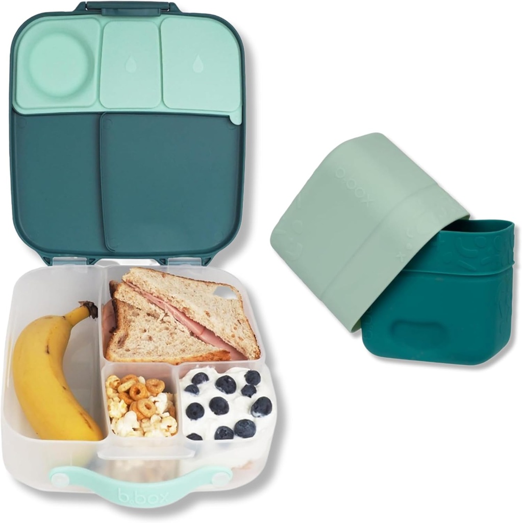b.box Lunchbox (Emerald Forest) + Silicone Snack Cups Combo Pack: Includes Lunch Box (8 1/2 Cup Capacity) and 2 Silicone Bento Box Dividers