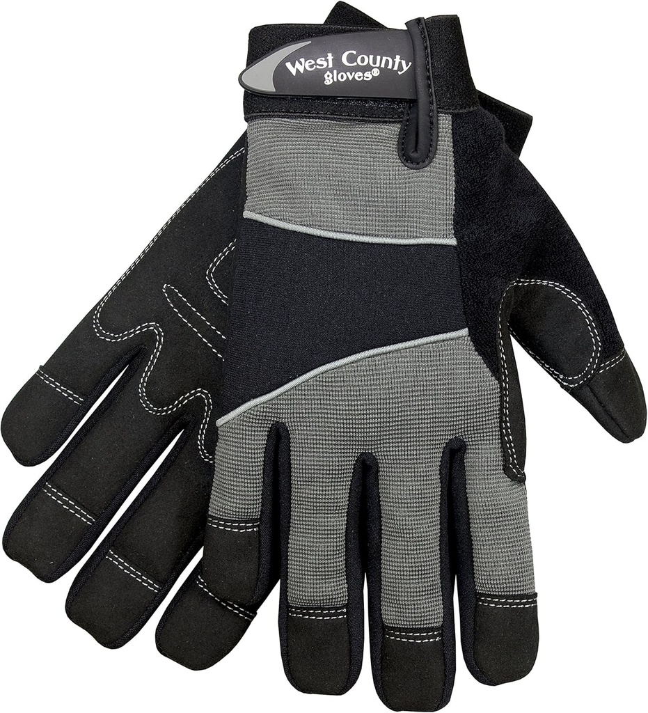 West County Gardener West Chester Protective Gear 013C/L Men's Gloves –Large, Charcoal, Work Gloves with Four-Way Spandex Backing, Adjustable Cuff,Large (Pack of 2)