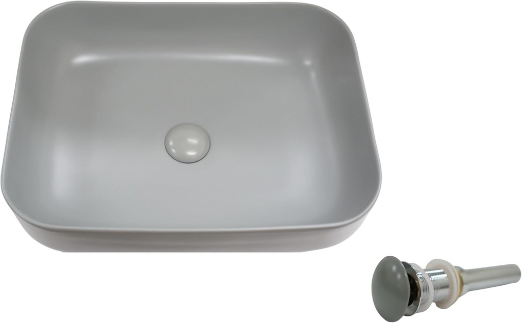 Kingsman 20 Inch Bathroom Rectangular Vessel Sink Above Counter Porcelain Ceramic Top Mount Art Basin With Matching Pop-up Drain (Matte Grey)