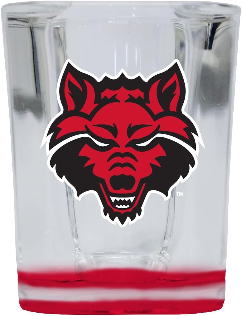 R and R Imports Arkansas State 2 Ounce Shot Glass Square Red Base Officially Licensed Collegiate Product Single