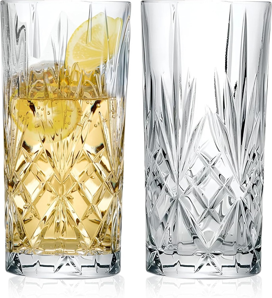 Barski Highball Glass - Drinking Glasses - Set of 2 - Hiball Tumblers - Glass Crystal Tumbler - for Water, Juice, Beer, Mixed Cocktails, Mojito Glass, Tom Collins Bar Glassware, 12 oz, Made in Europe