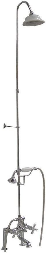 Barclay Leg Tub Diverter Faucet with Elephant Spout, Metal Cross Handles, Hand Shower, Riser and Sunflower Shower Head