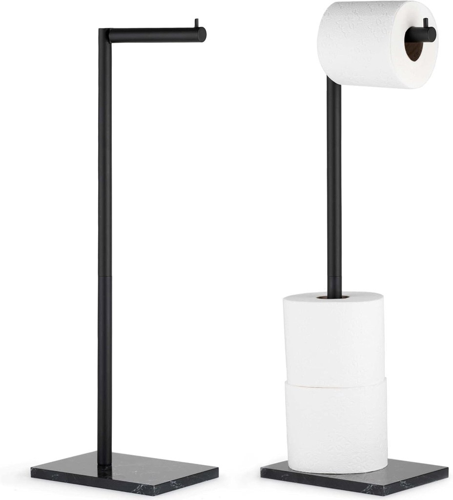 MARMOLUX ACC Free Standing Matte Black Toilet Paper Holder Stand Black Marble Base and Storage - 4 Jumbo Roll Bathroom Hardware Toilet Paper Stand - Stainless Steel Standing Toilet Paper Holder