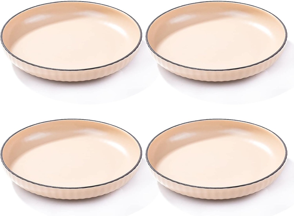 Ceramic Plate Set of 4 for Desserts, Salads, Appetizers, 7 Inch Dinner Plates Microwave, Oven and Dishwasher Safe, Kitchen Porcelain Plates (Beige)