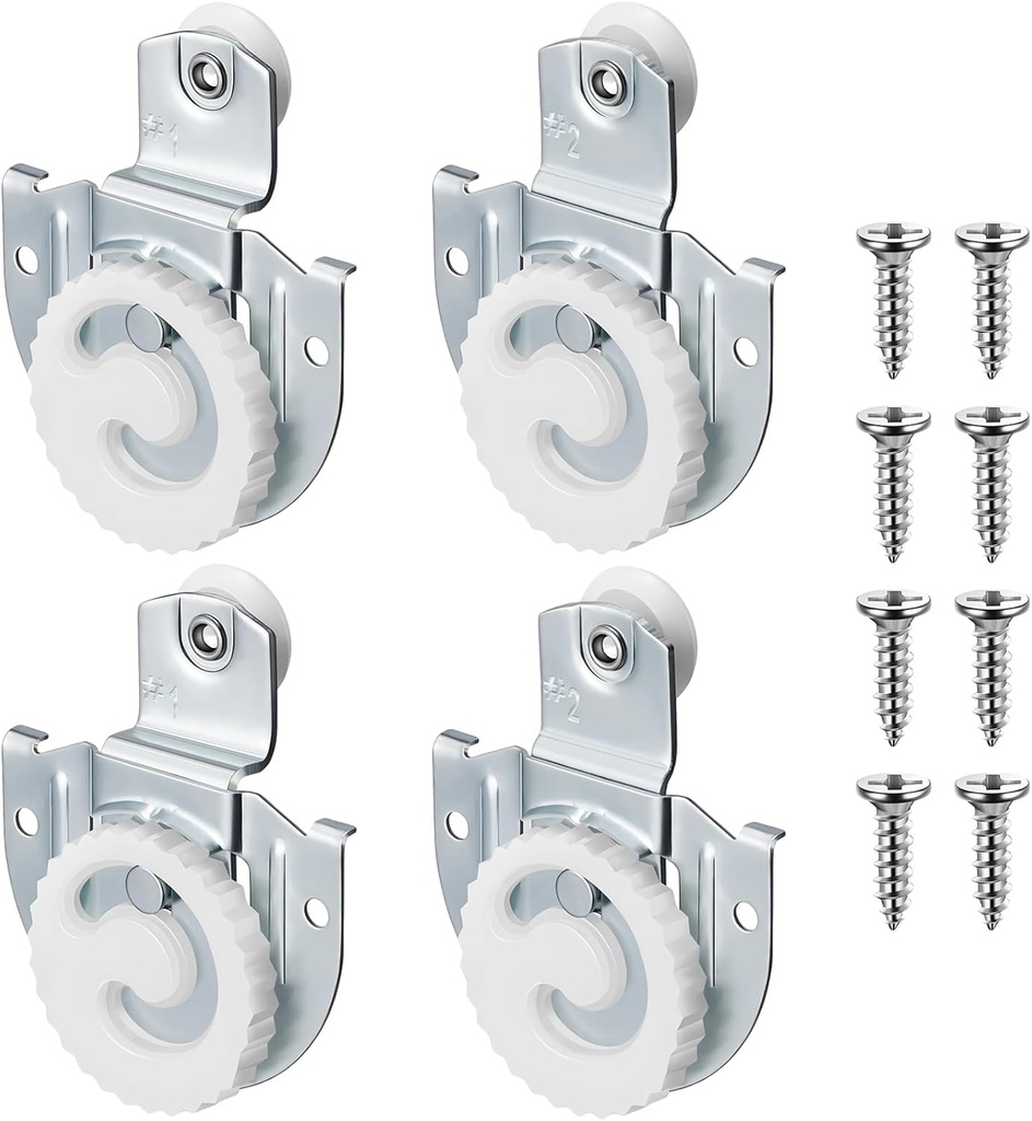 4 Piece Sliding Closet Door Hardware Rollers Wardrobe Cabinet Door Hangers Knob Adjustable Hooks with 8 Screws