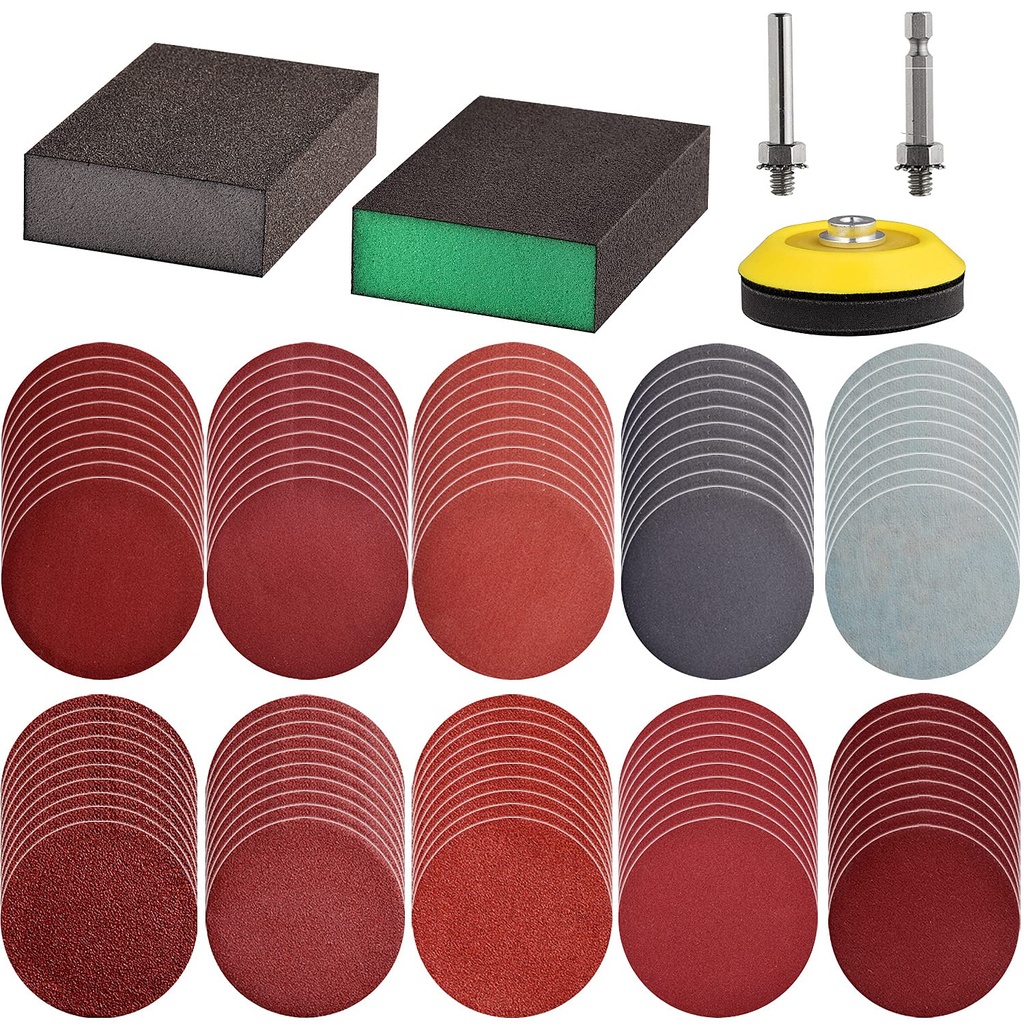 100pcs 3inch Sanding Discs Pad with 2Pcs Sanding Sponge Buffing Blocks Variety Kit for Drill Grinder Rotary Tools Attachment with 1/4" Shanks, Sanding Pads Includes 80-3000 Grit