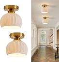 Vintage Ceramic Semi Flush Mount Ceiling Light - 2 Pack, Gold Hallway Light Fixtures, White Globe Ceiling Lights,Mid Century Small Chandelier Light Fixture for Cottage Entryway Laundry Room Kitchen