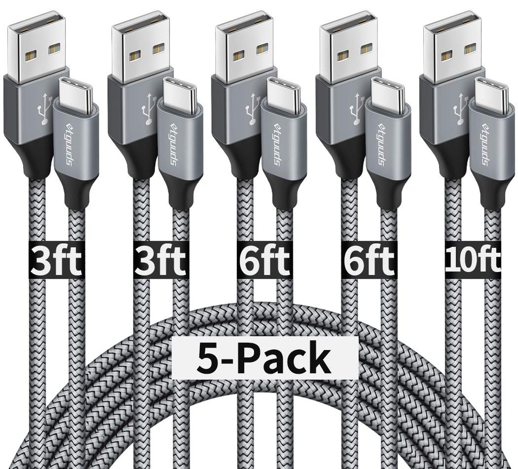 etguuds USB A to USB C Cable 5-Pack (3/3/6/6/10 ft), Fast Charging Type C Charger Cord for iPhone 17 16 15 Pro Max Plus Air, Samsung Galaxy S25 S24 S23 S22 S21 S20 A56 A17 A16, Pixel, Moto G, Gray
