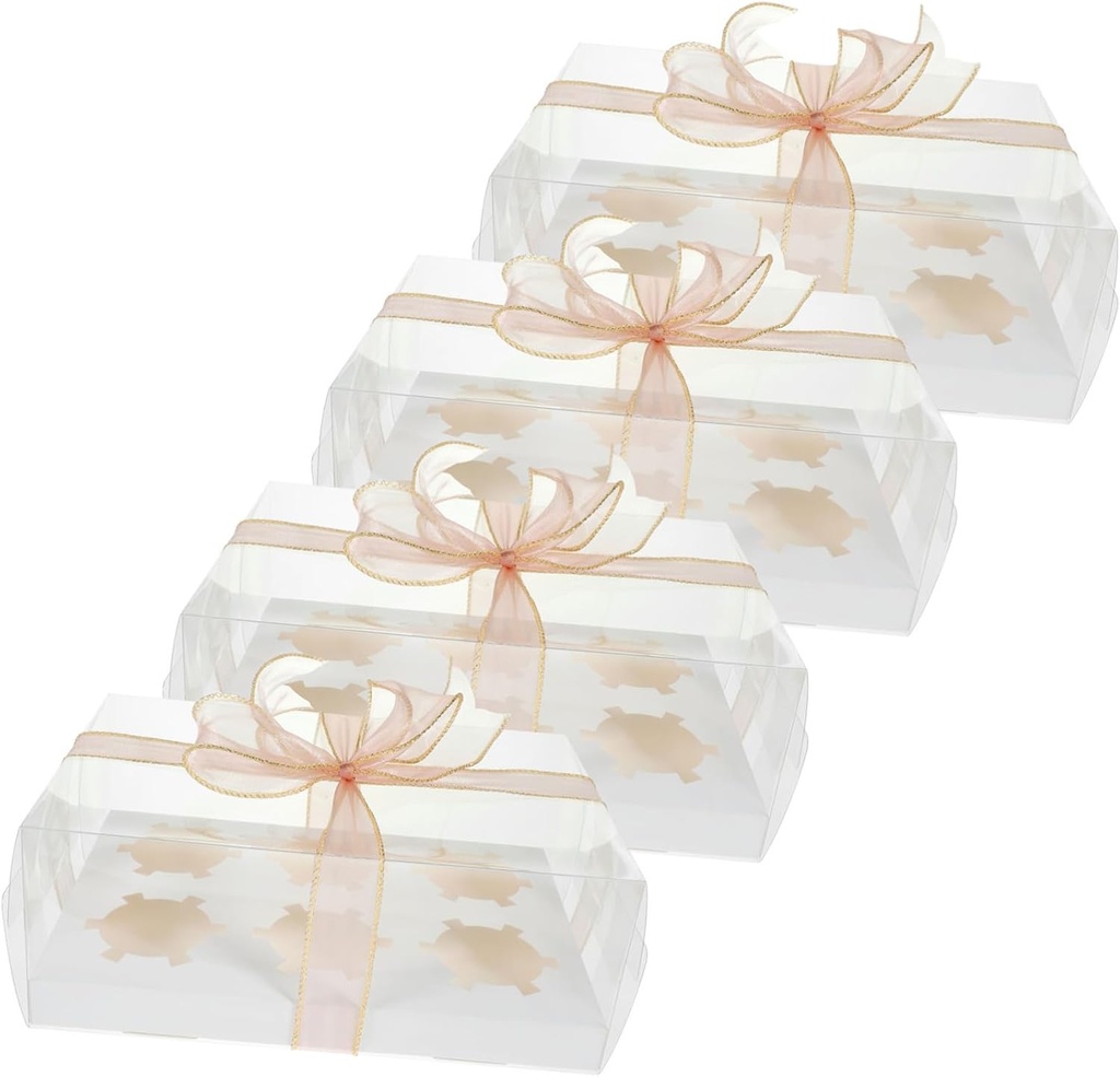 ABOOFAN 4pcs Clear Cupcake Carrier Box for Muffins Desserts Bakery Container with Smooth Surface for Parties Events Transparent Cupcake Holder