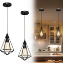DWVO 2-Pack Pendant Lights Fixture, Farmhouse Iron Cage Metal Line Hanging Ceiling Light with E26 Lamp Holder, Suitable for Kitchen Island, Entrance, Dining Room, Hallway (Black)
