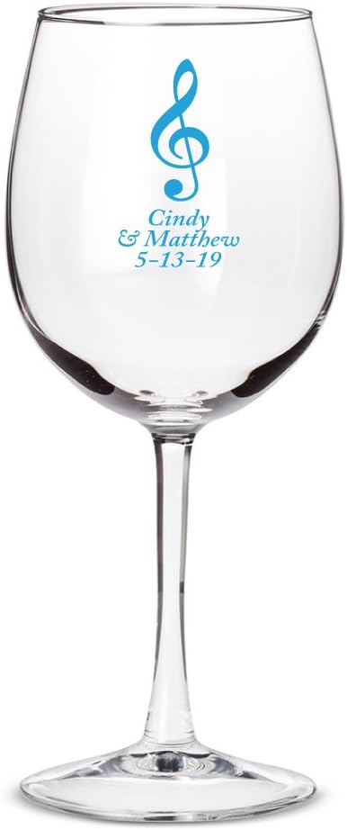 Personalized Color Printed 12oz Wine Glass - Musical Note - Blue - 12 pack