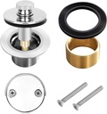Bathtub Drain Trim Set Tub Drain Stopper Conversion Kit Assembly, Lift and Turn Twist Replacement Tub Drain Trim Kit with Two-Hole Overflow Faceplate (Chrome Plated)