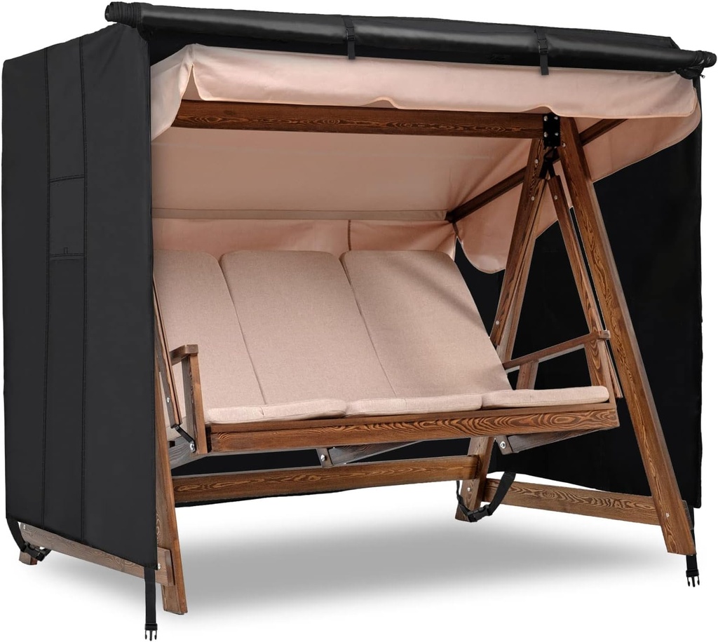 Velway Outdoor Swing Cover - Triple Seater Waterproof Patio Hammock 87x49x70 - All Weather Windproof Glider Chair for Garden Furniture, Black