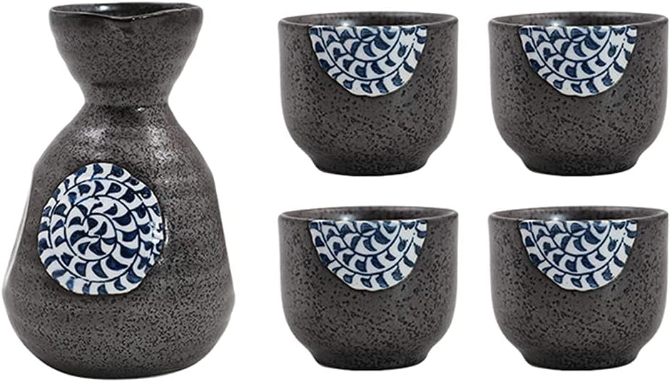 Sake Set Japanese Sake Pot Set,1 Wine Pot 4 Cup Wine Set Vintage Ceramic,B,practical