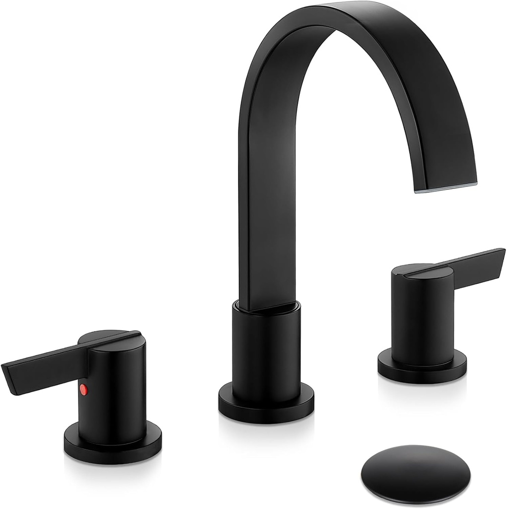 Midanya 8 inch Widespread Bathroom Sink Faucet,Waterfall 3 Holes 2 Handles Bathroom Faucet Modern 8" Vanity Faucets with Pop Up Drain and Water Supply Lines,Matte Black