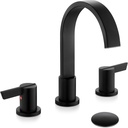 Midanya 8 inch Widespread Bathroom Sink Faucet,Waterfall 3 Holes 2 Handles Bathroom Faucet Modern 8" Vanity Faucets with Pop Up Drain and Water Supply Lines,Matte Black