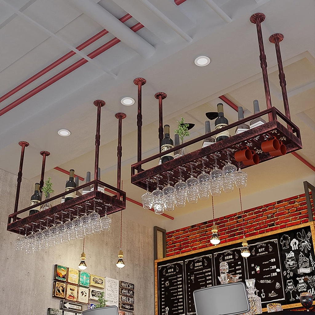 2PCS Hanging Wine Rack | Wrought Iron Floating Rack | Retro Country Style | Elegant Kitchen, Restaurant, Bar or Wine Cellar Storage Room Storage Rack | Length 50/60/80/100/120cm (B