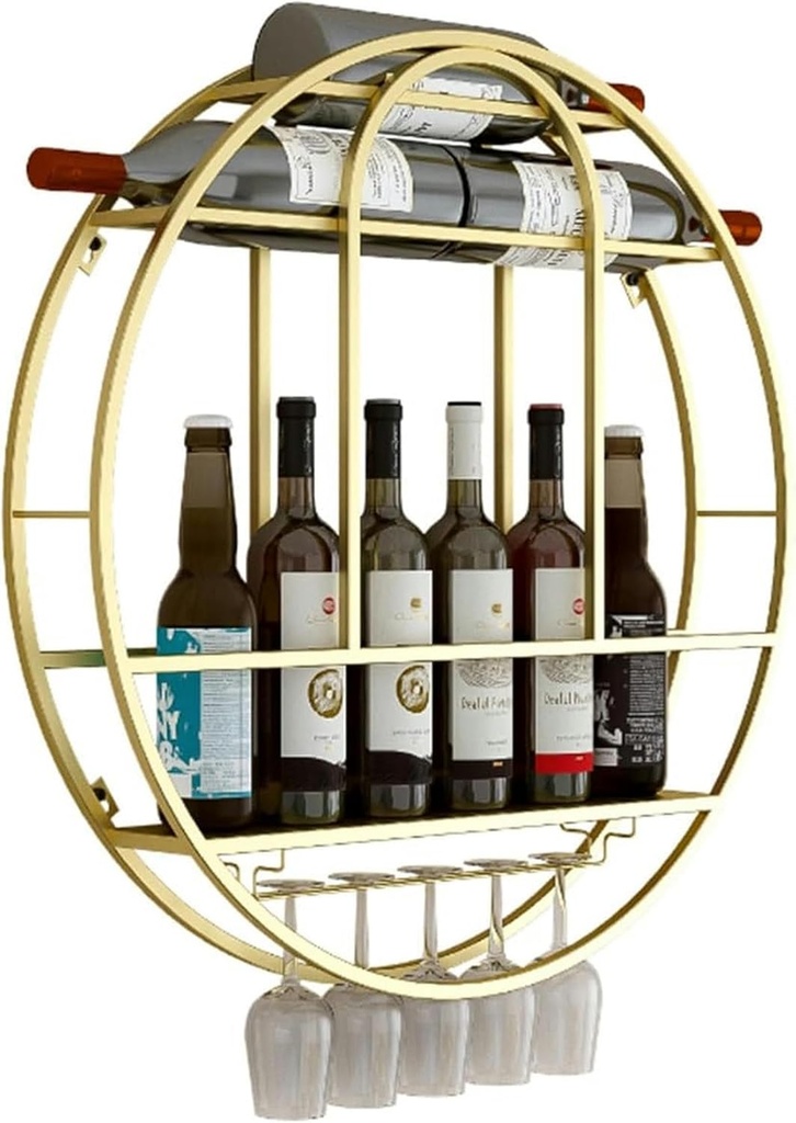 Industrial Wine Rack Wall Mounted with Wine Glass Rack, Metal Hanging Wine Glass Display Holde, Wall Mounted Wine Stemware Rack for Kitchen Dining Room Bar Wine Cellar Ch,/Gold 60cm