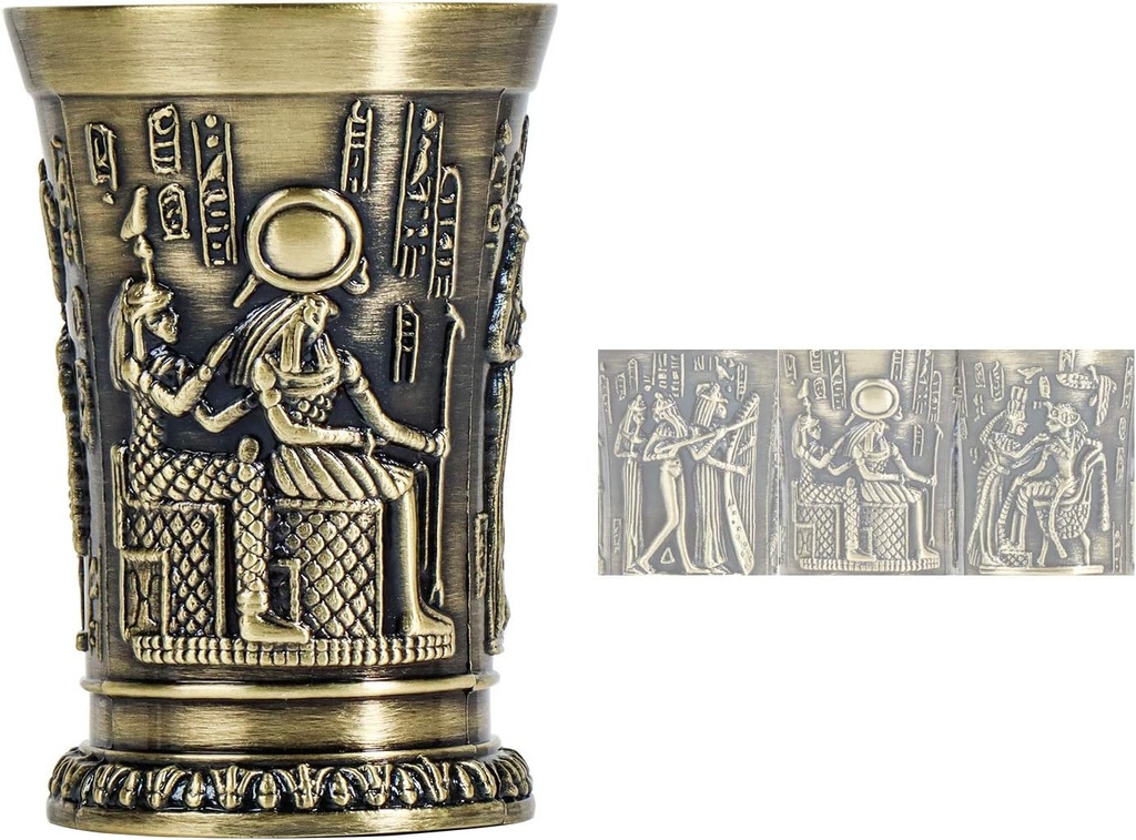 Shot Glass,1.1 Oz Metal Vintage Egyptian Shot Glass,Sun God Pattern Creative Wine Glass，Used For Tequila-Vodka-Brandy-Whisky-Rum-Vodka-Sake