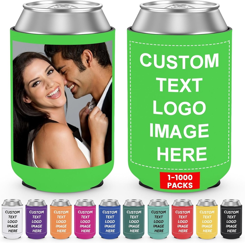 Personalized Can Cooler Sleeves - Bulk Custom Beer Can Coolers Collapsible Insulated Cup Sleeve Drink Holder for Wedding Birthday Bachelorette Bachelor Party Favors 1-1000pcs