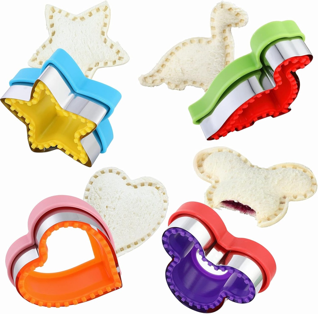 Elfkitwang Sandwich Cutter and Sealer Set,4 Pcs Bread Sandwich Decruster Pancake Maker DIY Cookie Cutters for Kids Bento,Heart Dinosaur Star Mouse Shapes Mold.