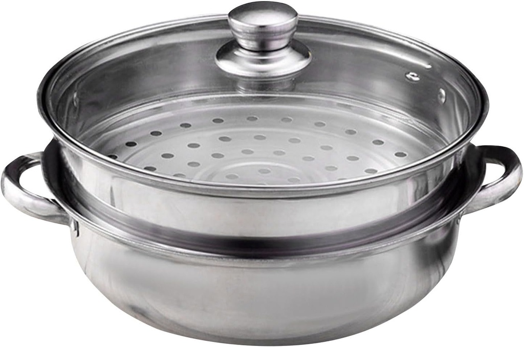 Steamer Pot for Cooking Steam Pots with Lid, 2-tier Multipurpose Food Steam Pot Stainless Steel Steaming Pot Cookware with Handle for Vegetable, Stews, Pasta, Dumpling, Sauce, Food (Regular)