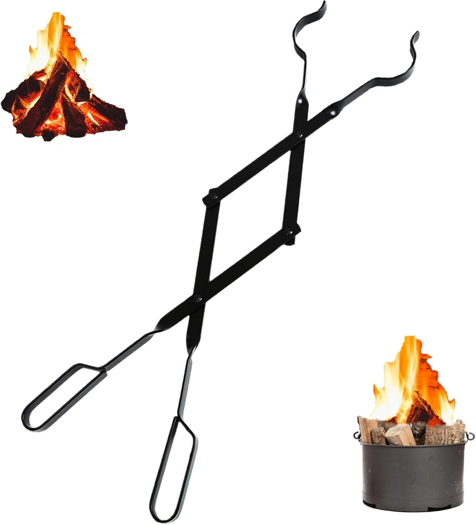 Heavy Duty 26'' Fire Pit Firewood Tongs, Portable Log Grabbers, for Fire Pits, Campfires, Wood Stoves, Camping, Bonfires, Indoor/Outdoor Fireplace Tool (Black)