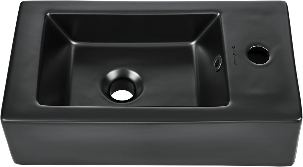 Voltaire 19.5 x 10 Rectangular Ceramic Wall Hung Sink with Right Side Faucet Mount, Matte Black