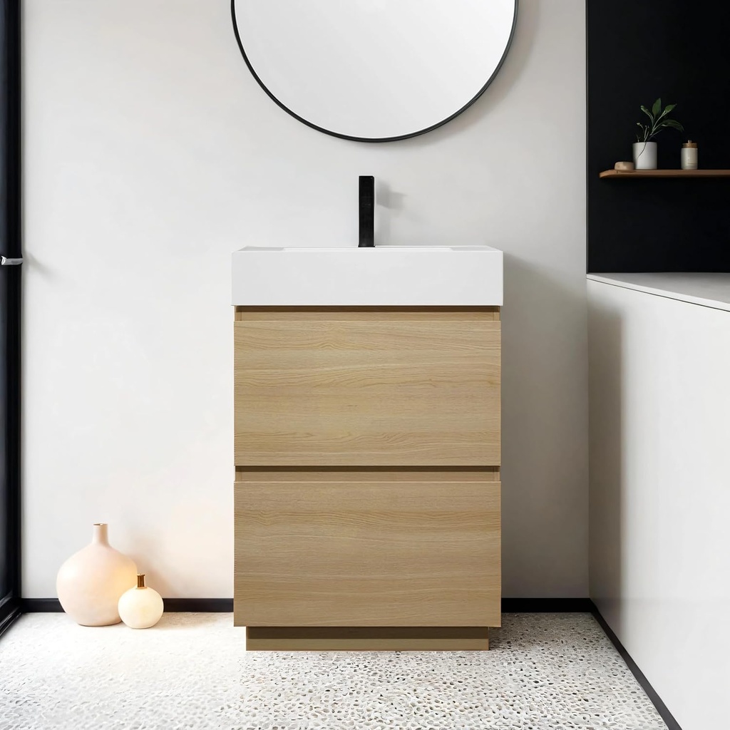 24 Inch Freestanding Bathroom Vanity,24" Bathroom Vanity with Sink,Modern Single Sink Bathroom Vanity Combo,Brown Floor Stand Cabinet Set